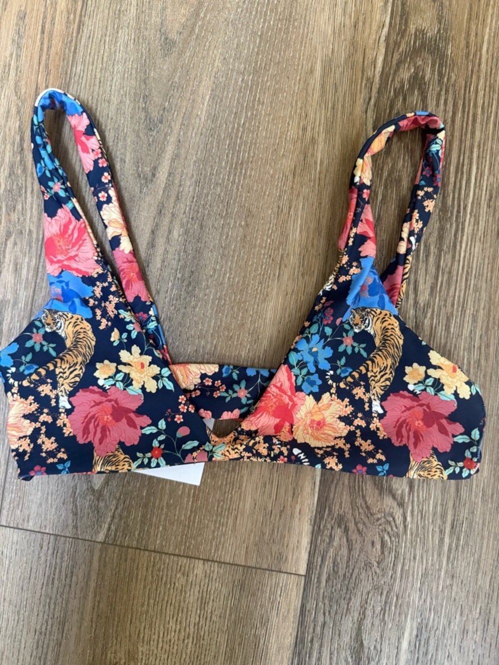 Skatie Floral Tiger Print Bikini Top in Navy, Pink, Yellow, Blue